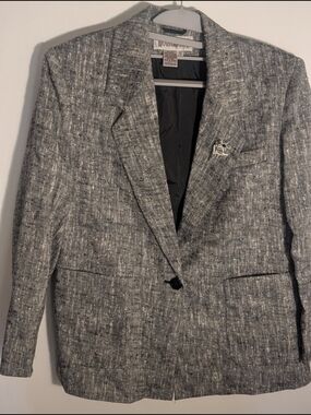 Vintage 90s Worthington Linen Blend Blazer Jacket Grey Tweed Textured Size 10